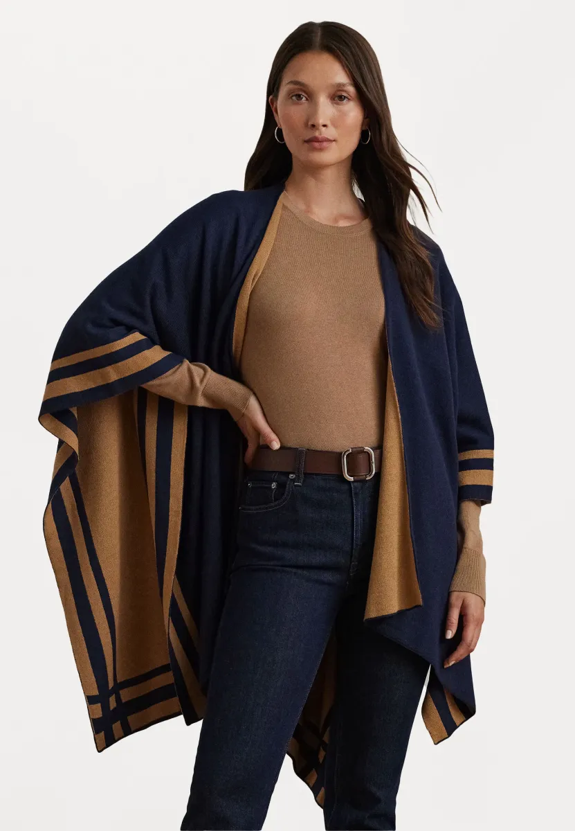 TWO-TONE REVERSIBLE RUANA - Cape - navy/camel