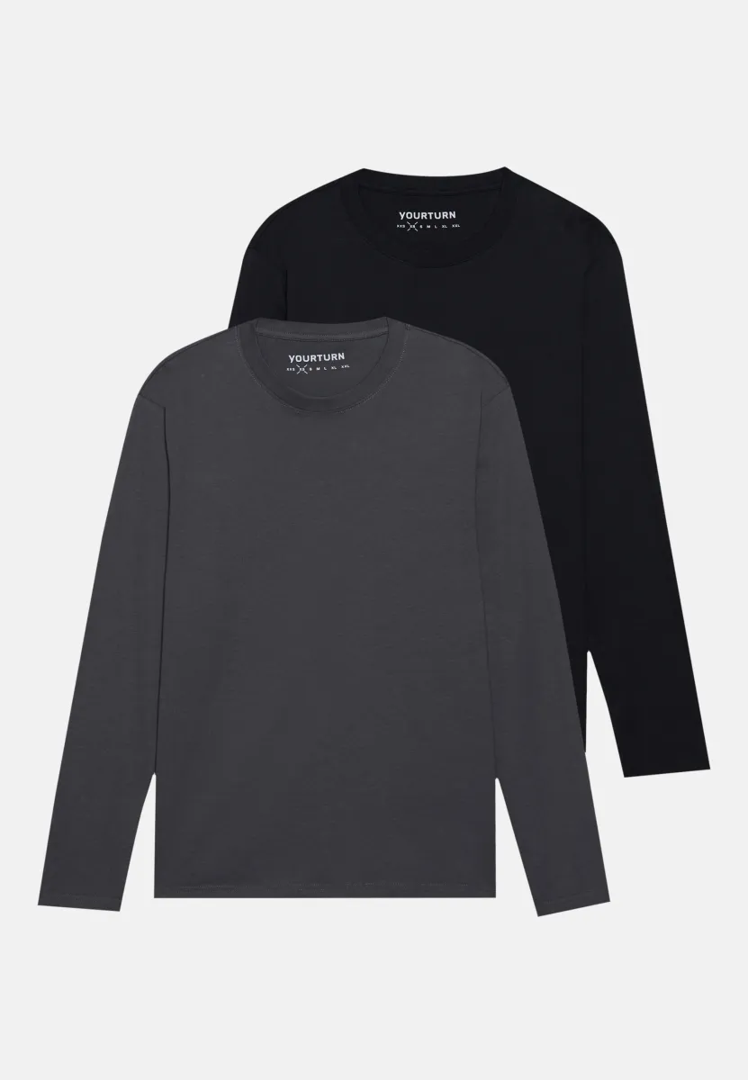 UNISEX 2 PACK - Langarmshirt - black/dark grey