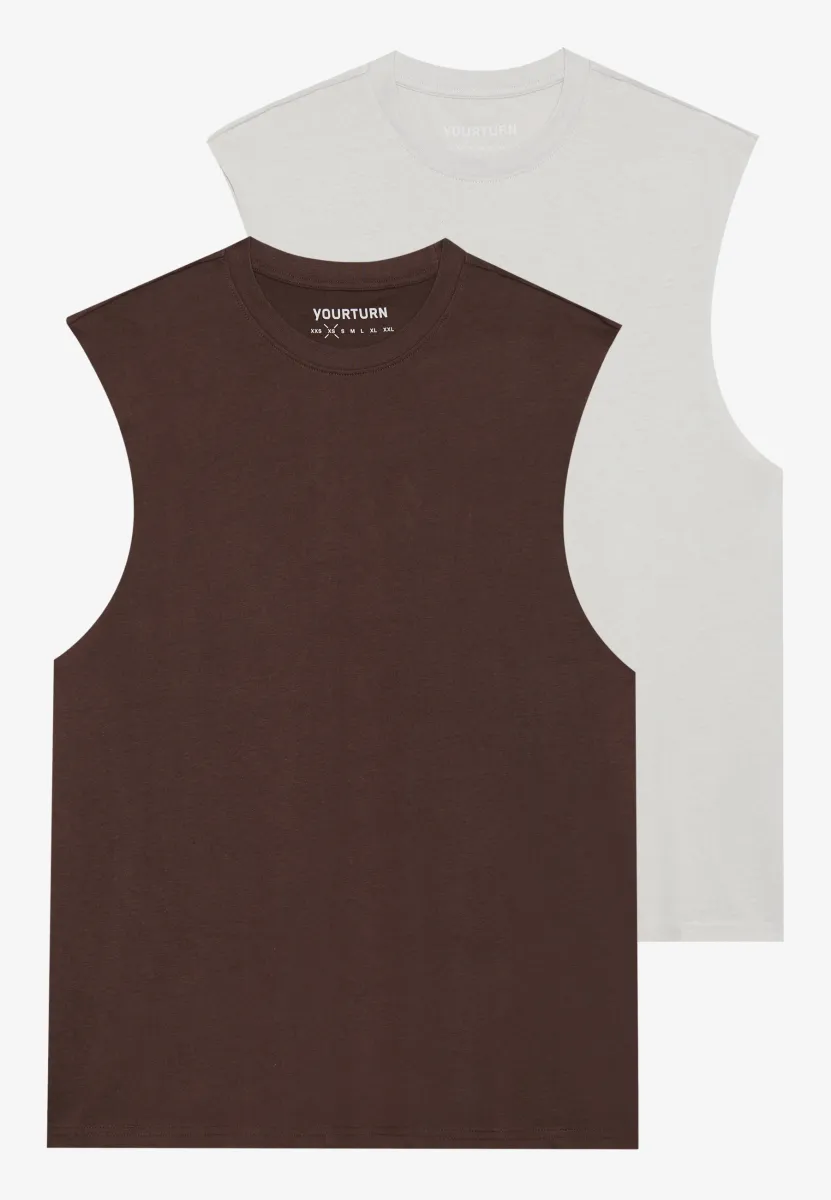 UNISEX 2 PACK - Top - light grey/brown