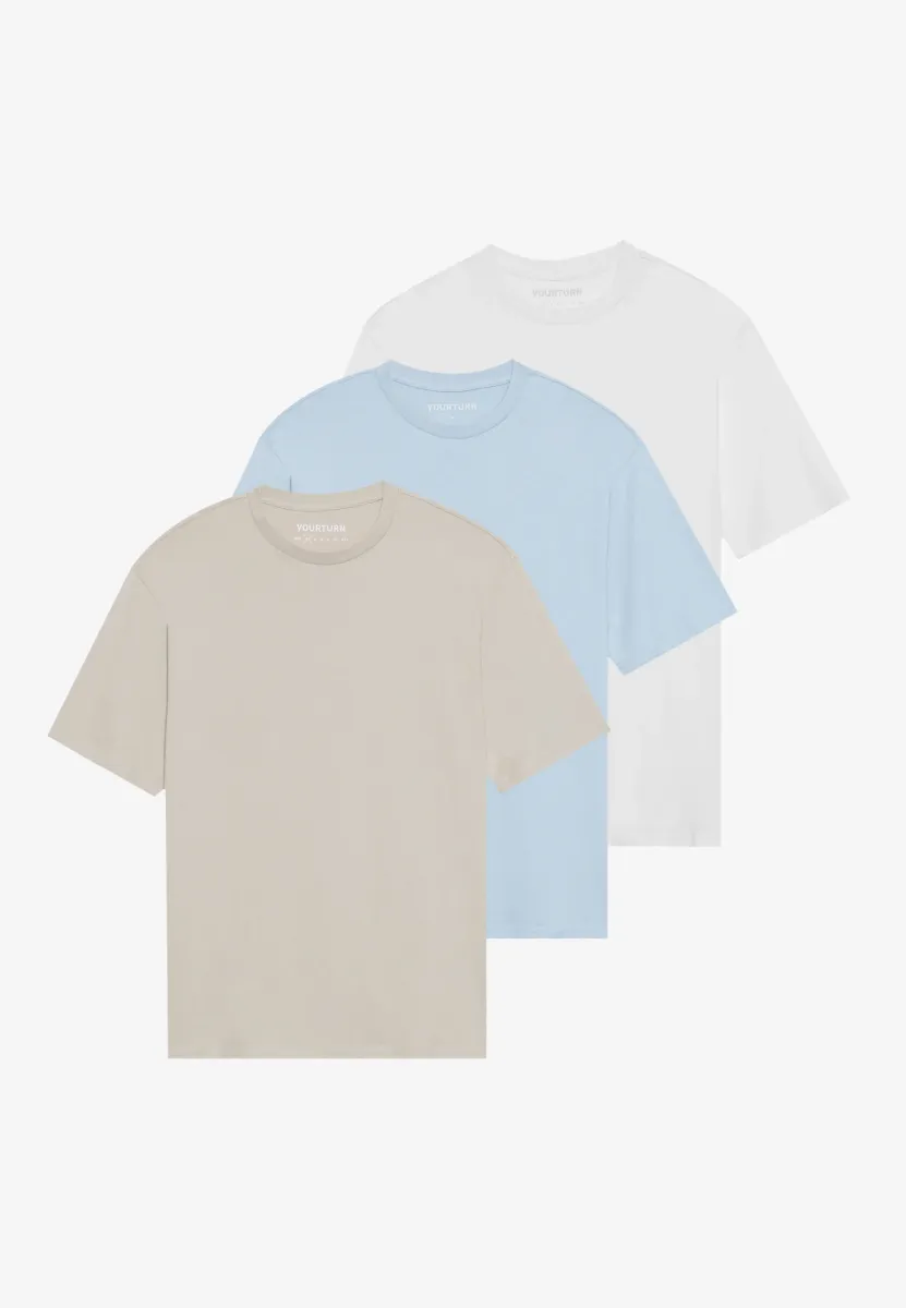 UNISEX 3 PACK BASIC OVERSIZED T-SHIRT - T-Shirt basic - beige/light blue/white