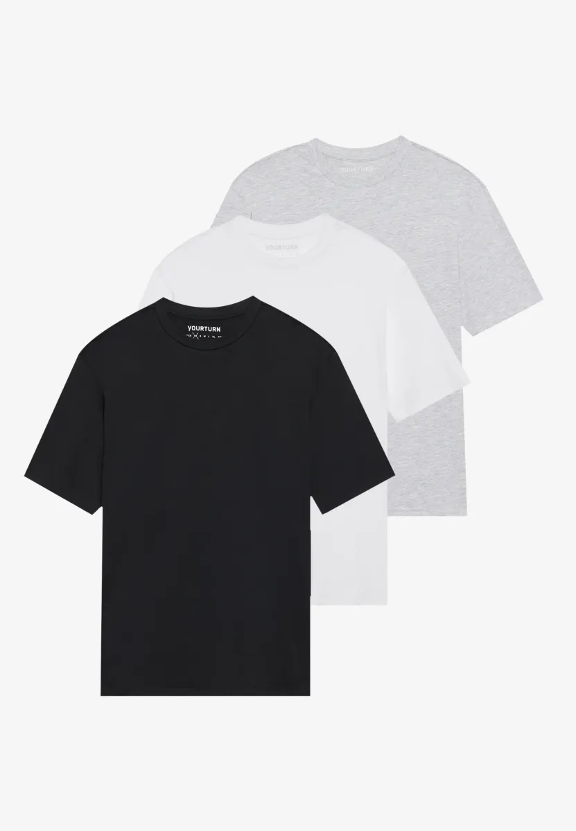 UNISEX 3 PACK BASIC OVERSIZED T-SHIRT - T-Shirt basic - black/light grey/white