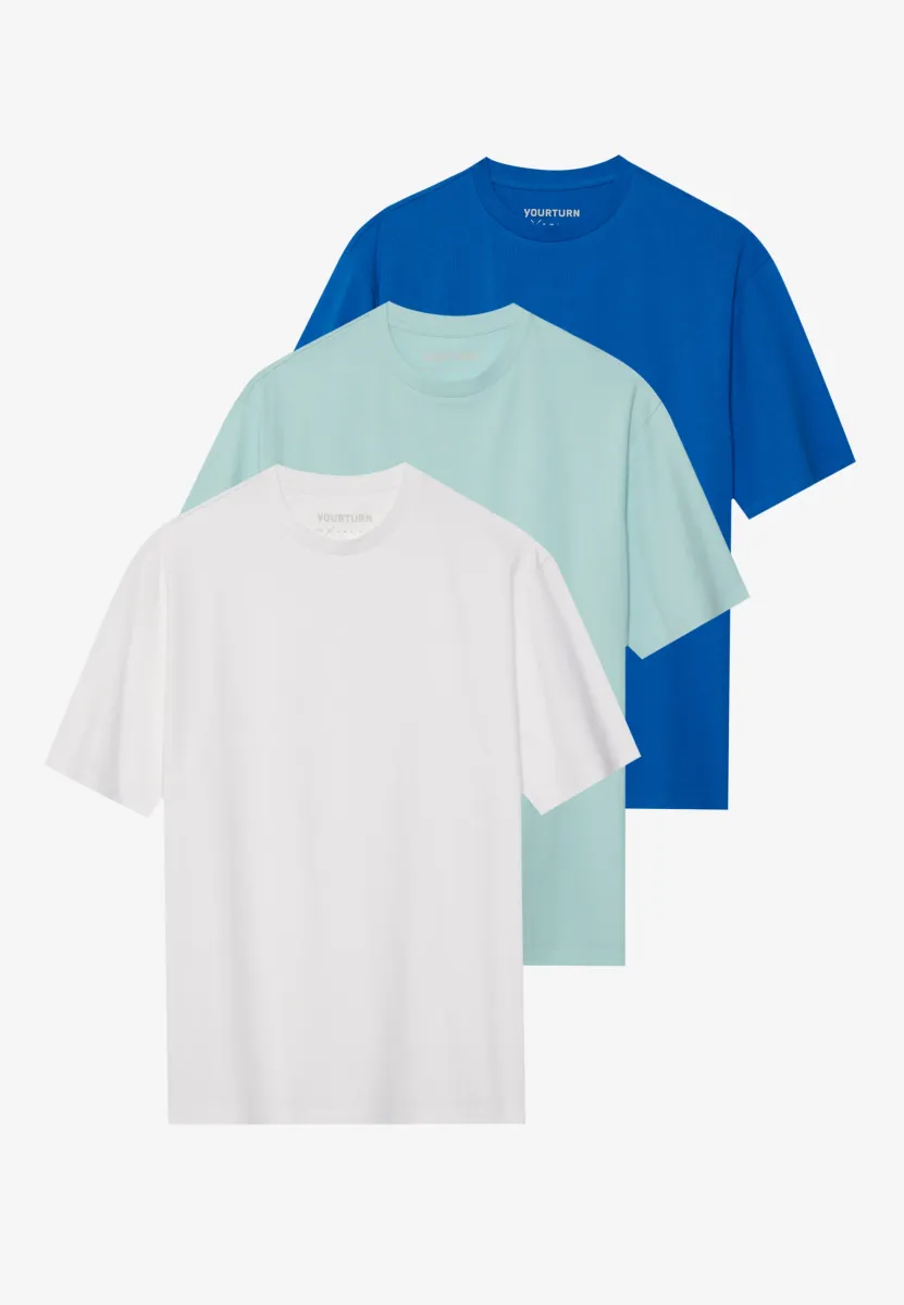 UNISEX 3 PACK BASIC OVERSIZED T-SHIRT - T-Shirt basic - royal blue/white/light blue