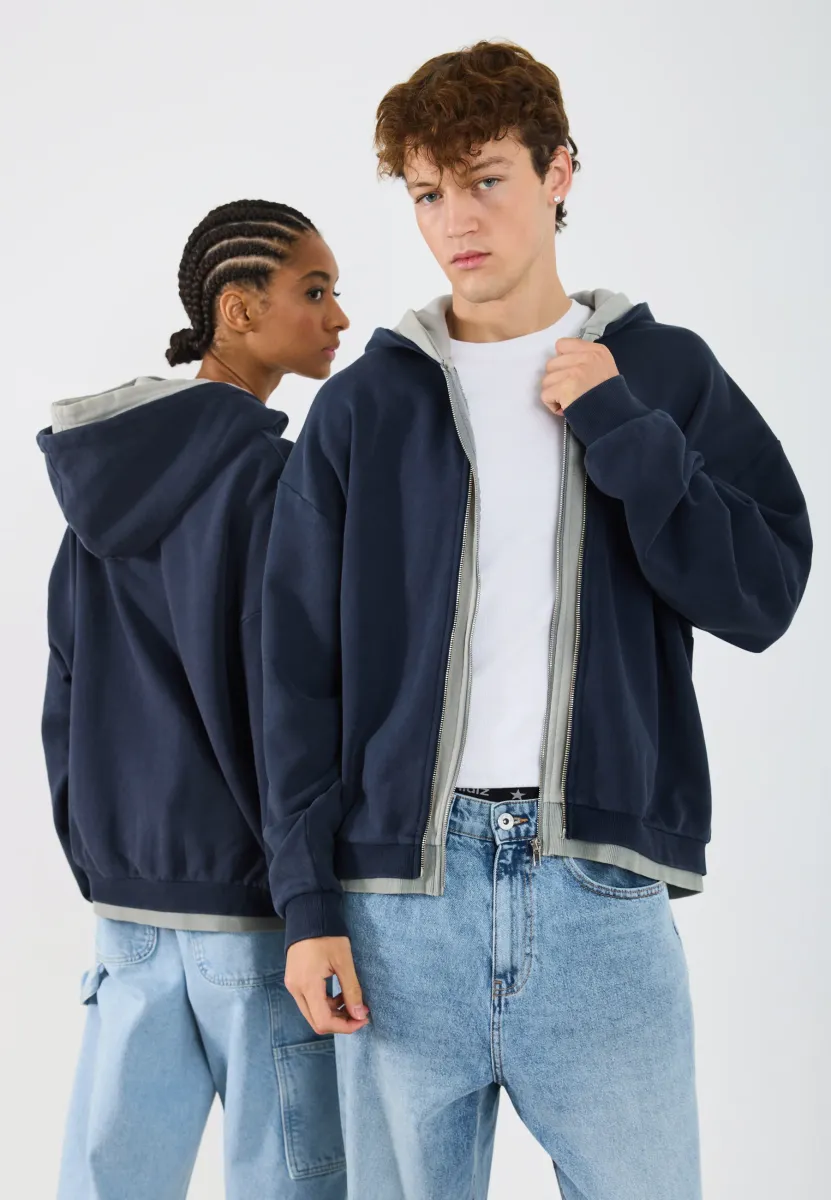 UNISEX - Kapuzenpullover - dark blue/grey snow wash