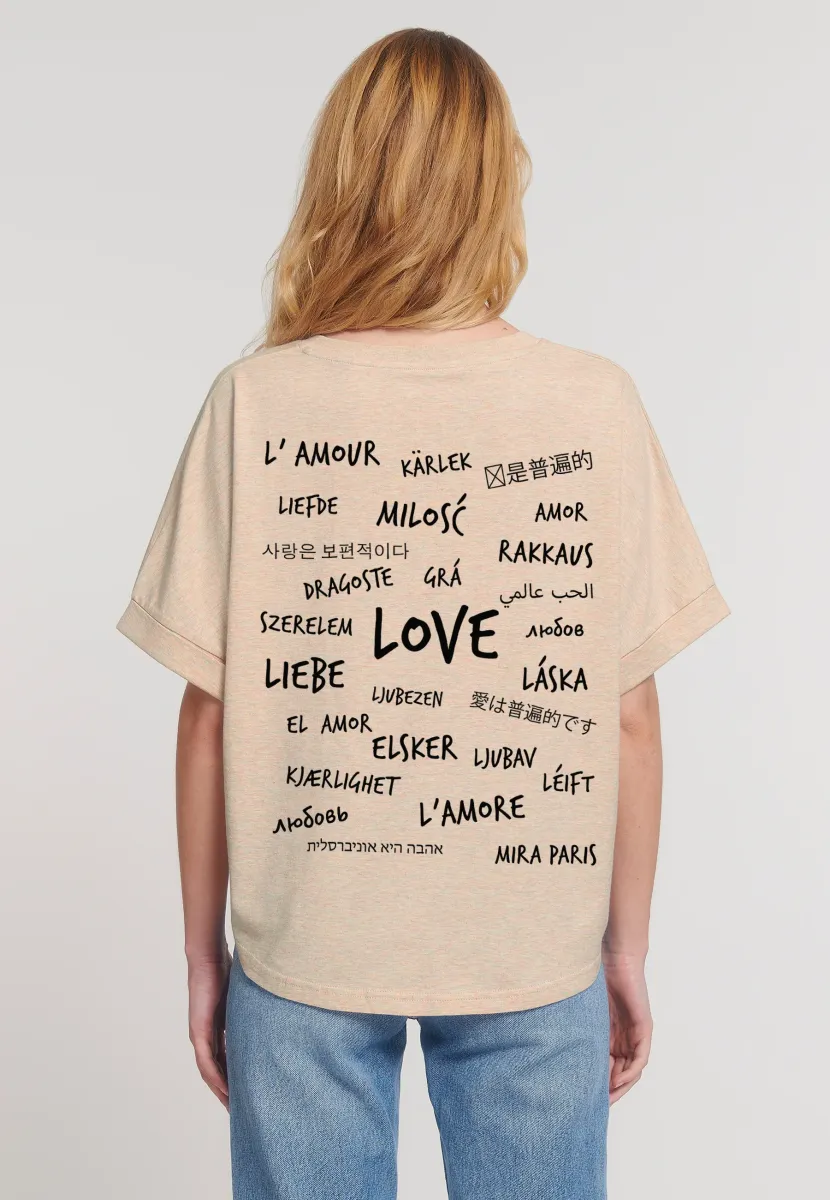 UNIVERSAL LOVE BACK PRINT ROLLUP TEE OVERSIZED - T-Shirt print - mottled beige