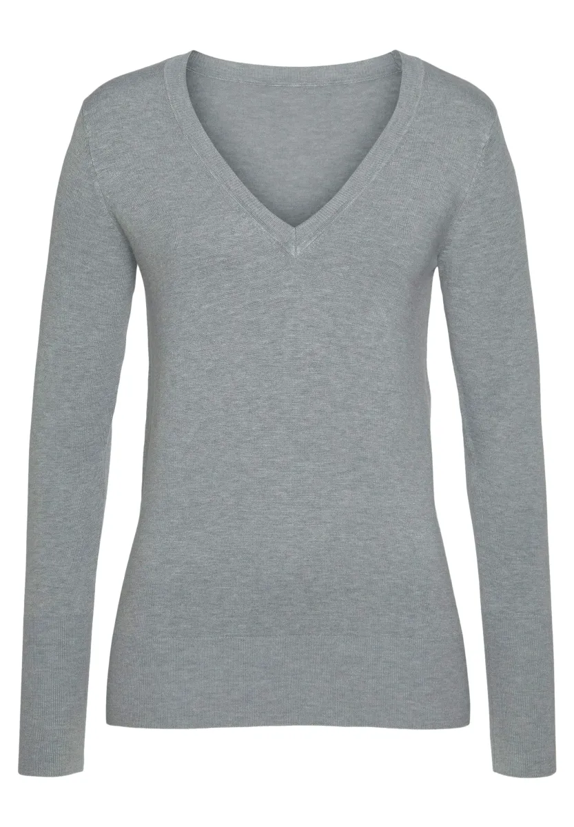 V-AUSSCHNITT - Strickpullover - grau meliert