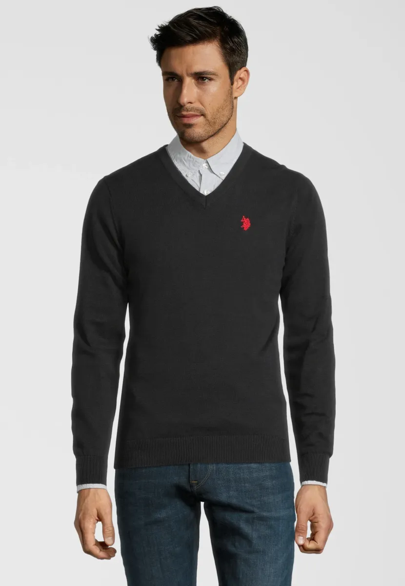 V AUSSCHNITT - Strickpullover - schwarz