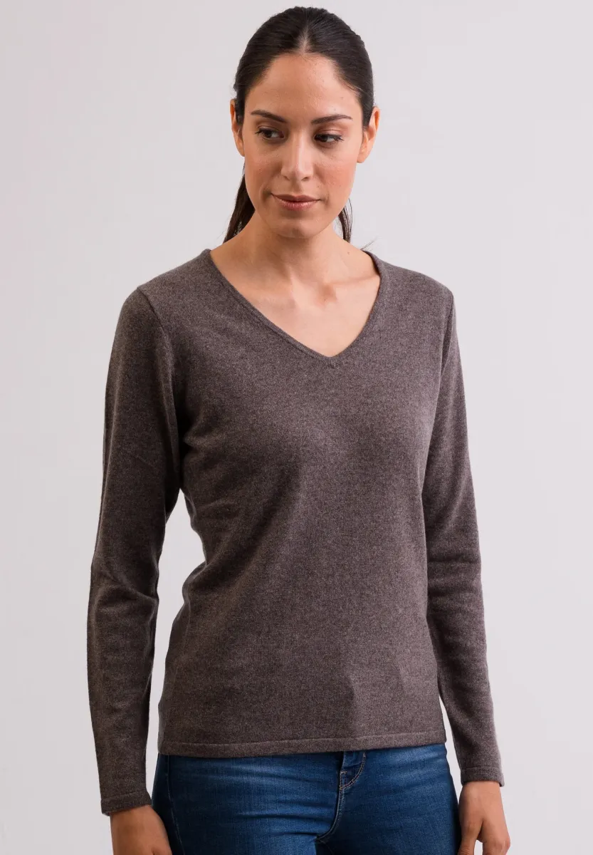 V-AUSSCHNITT  - Strickpullover - taupe melange