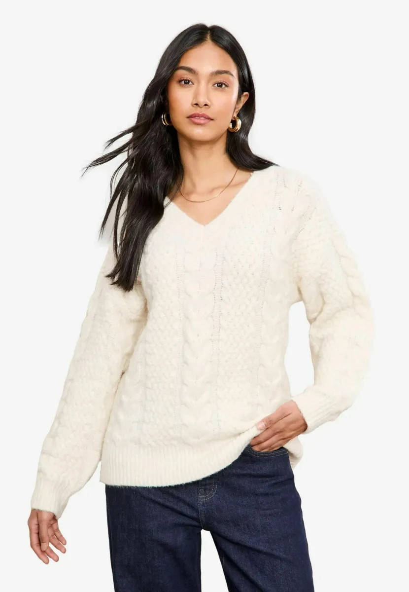 V NECK CABLE  - Strickpullover - ivory