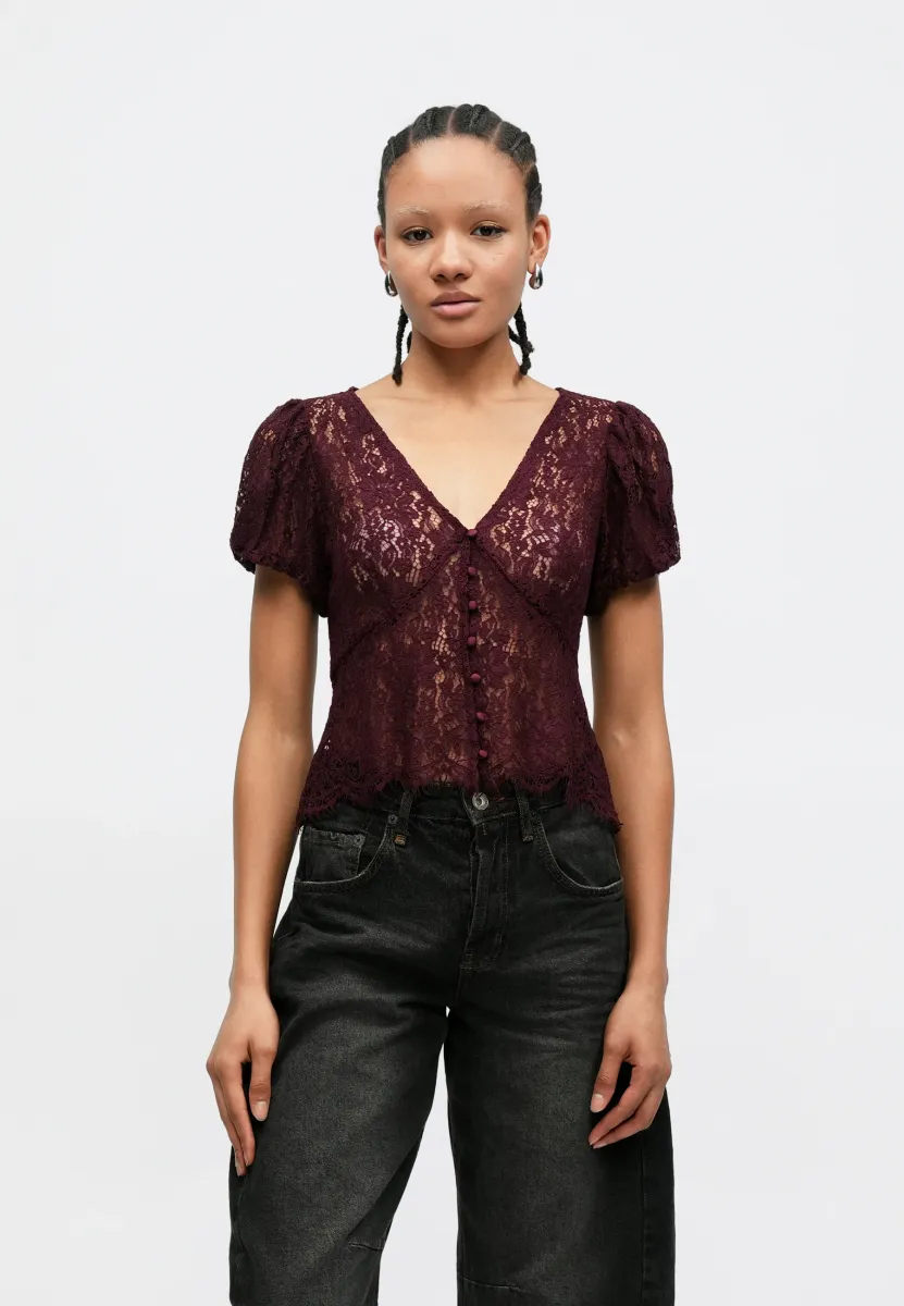 V NECK FRONT - T-Shirt print - tuscan red