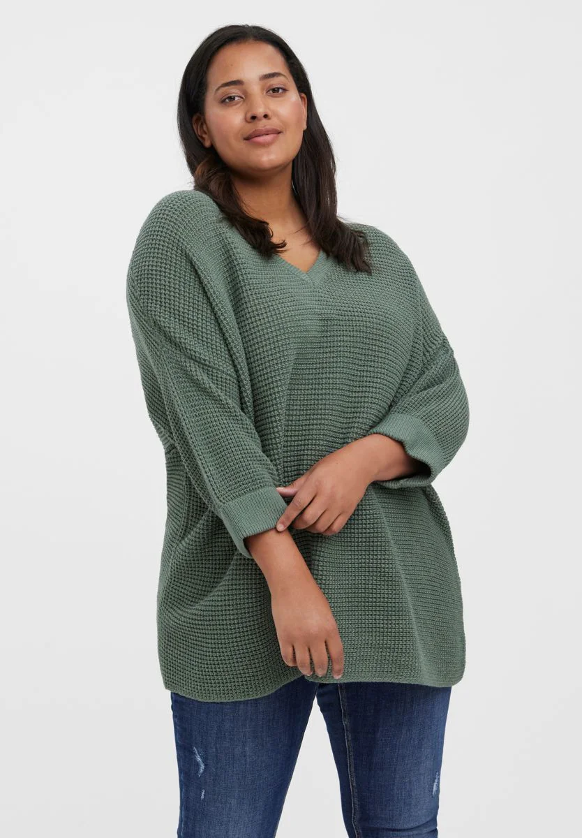 V-NECK LONG CUR - Strickpullover - laurel wreath