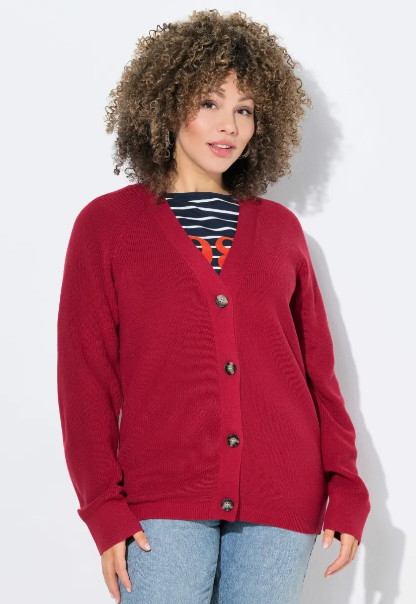 V-NECK LONG SLEEVE - Strickjacke - ruby red