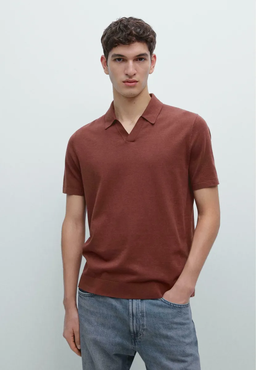 V-NECK  - Poloshirt - mottled bordeaux