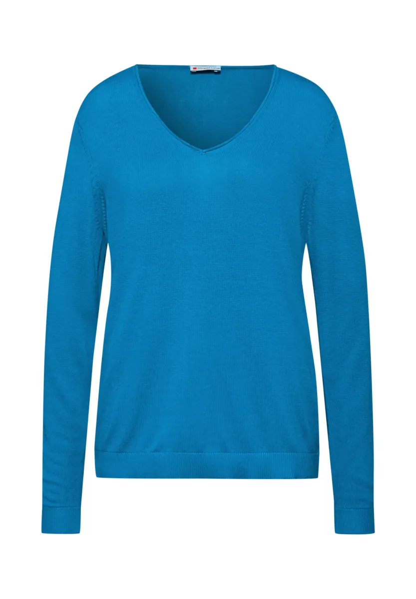 V-NECK PULLOVER - Strickpullover - blau