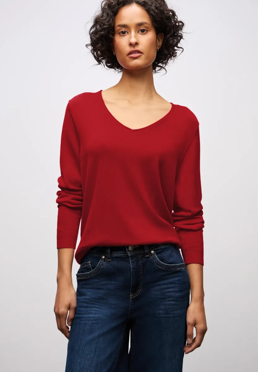 V-NECK PULLOVER - Strickpullover - rot