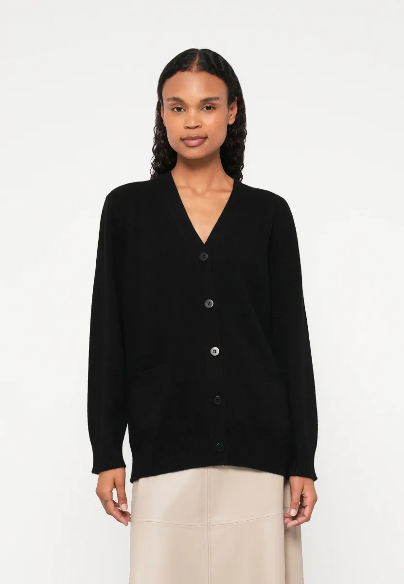 V NECK - Strickjacke - black