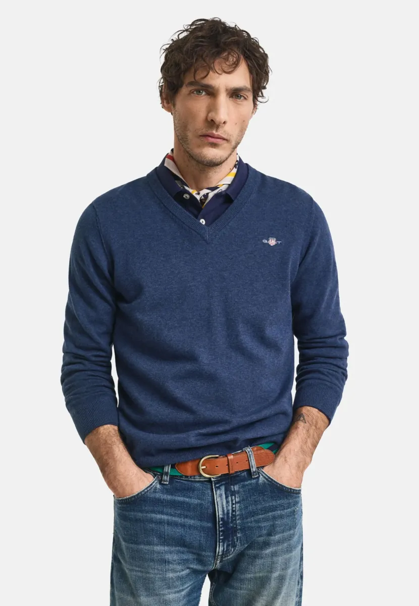 V-NECK - Strickpullover - dunkelblau
