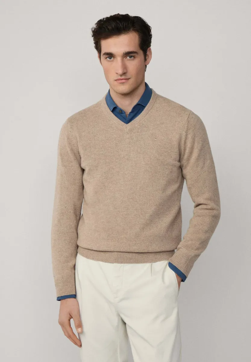 V NECK - Strickpullover - malt beige