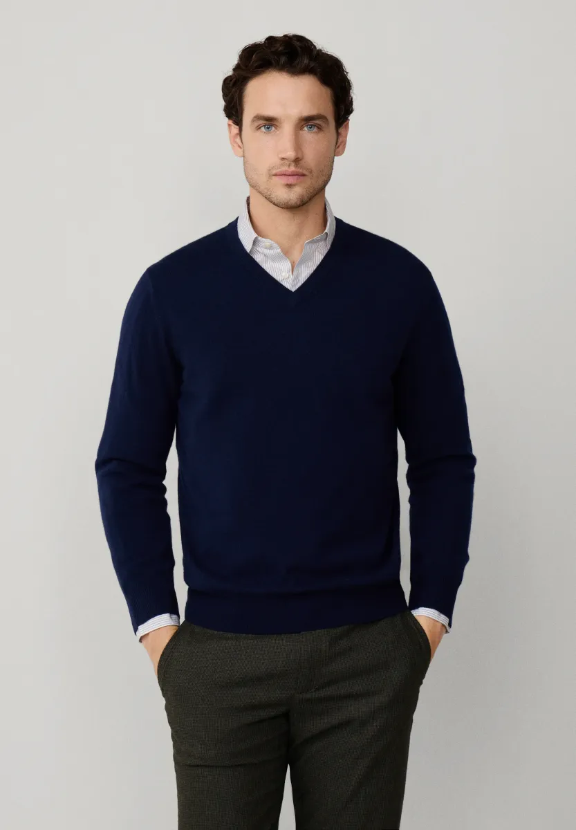 V NECK - Strickpullover - marine blue