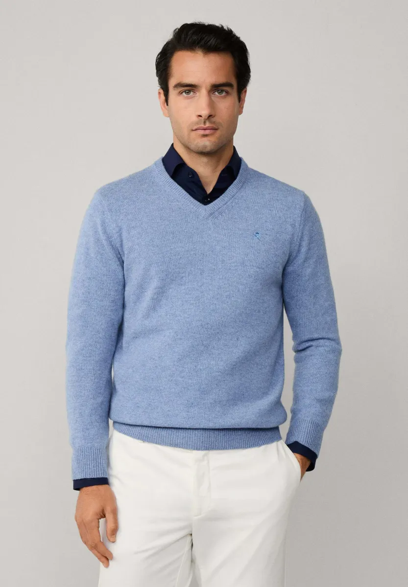 V NECK - Strickpullover - pearl blue
