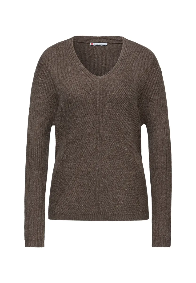 V-NECK STRUKTUR - Strickpullover - braun