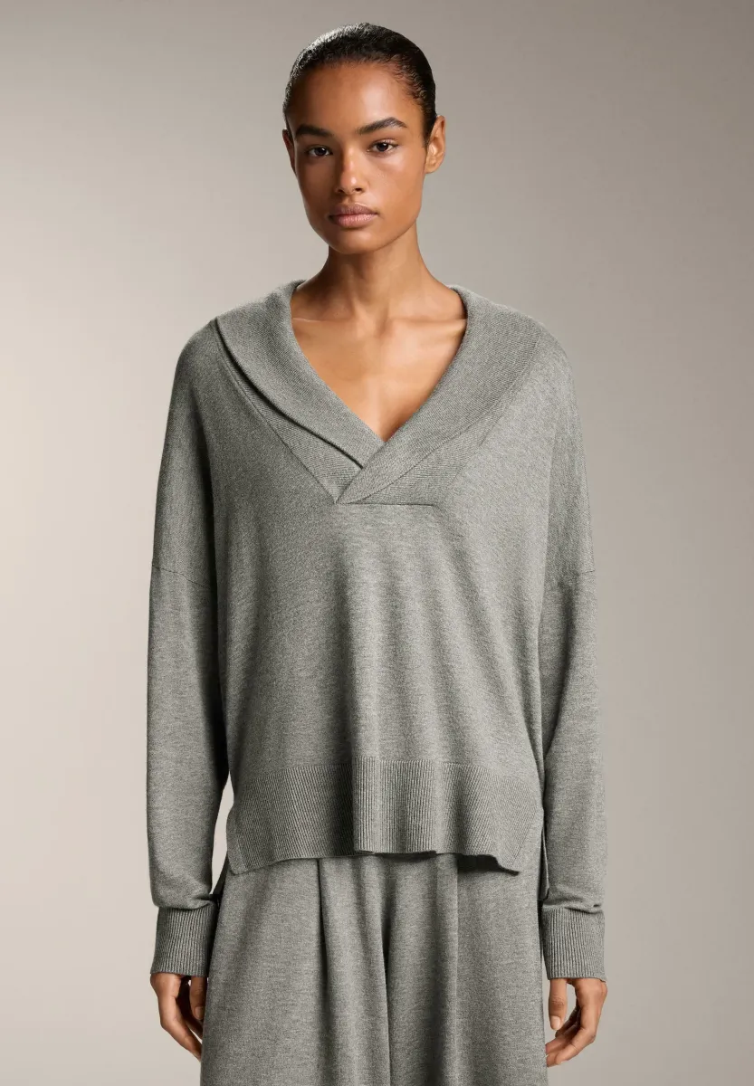 V-NECK WITH LAPEL - Strickpullover - light grey
