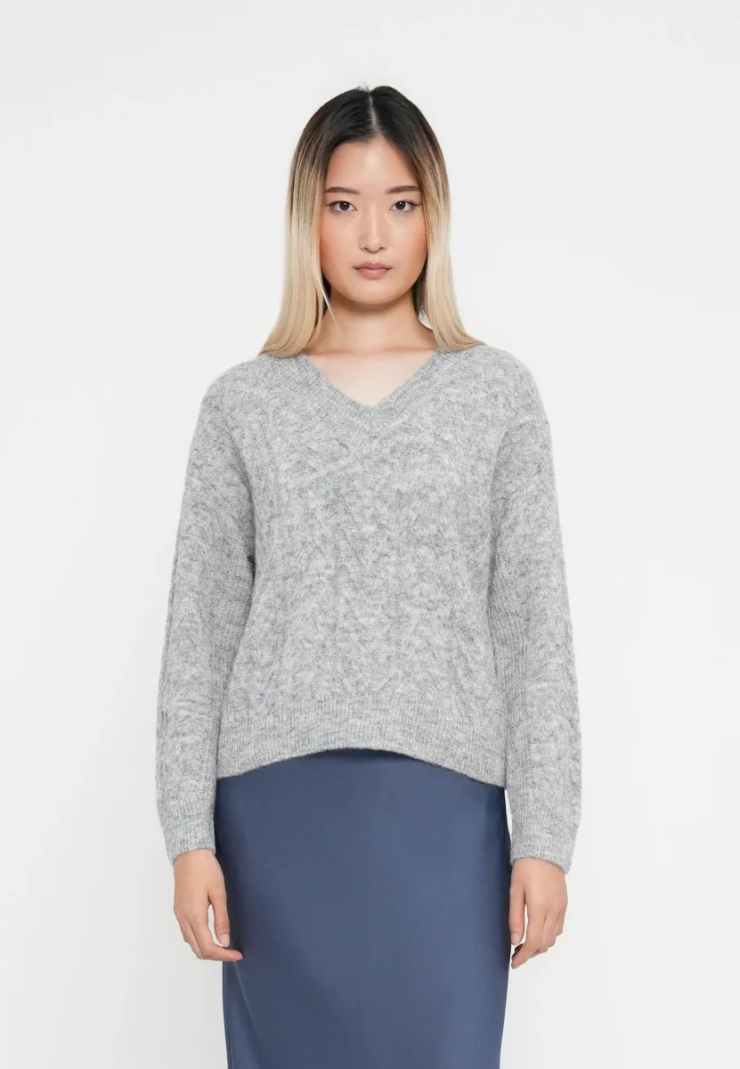 VIEMMELIE V NECK PULLOVER - Strickpullover - light grey melange