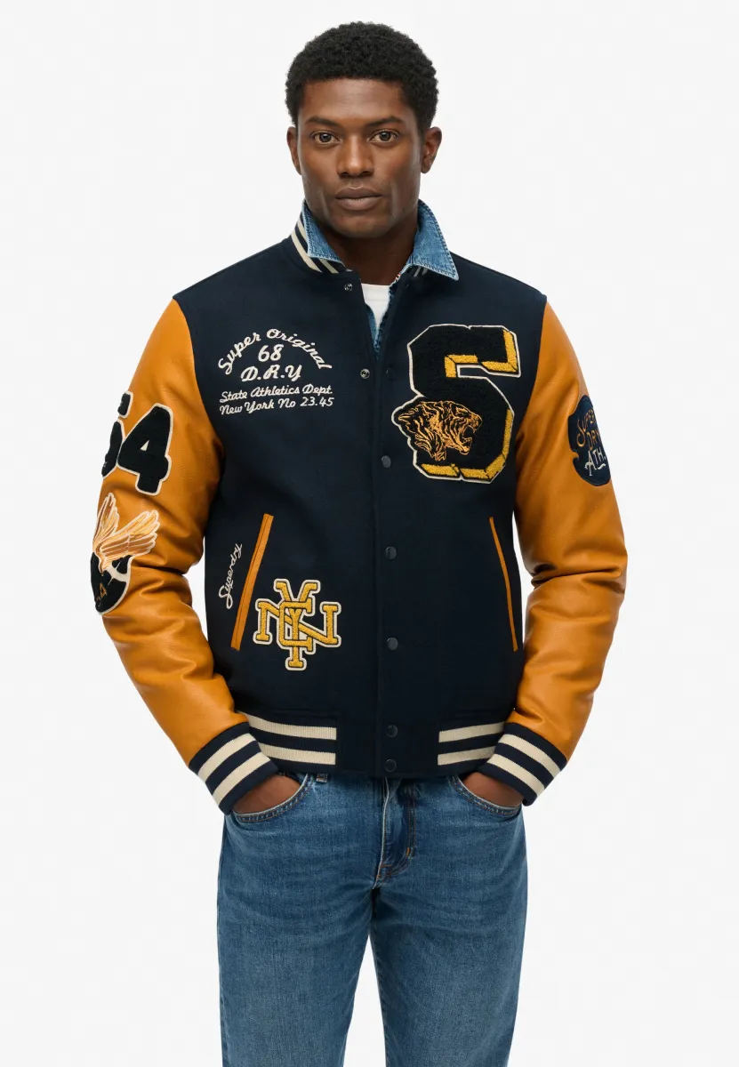 VINTAGE PATCHED VARSITY - Bomberjacke - eclipse navy mustard