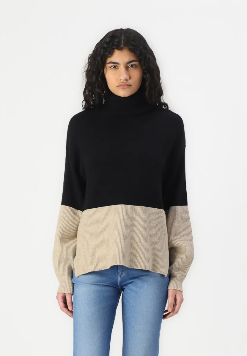 VIRIL BLOCKING ROLL - Strickpullover - black/natural