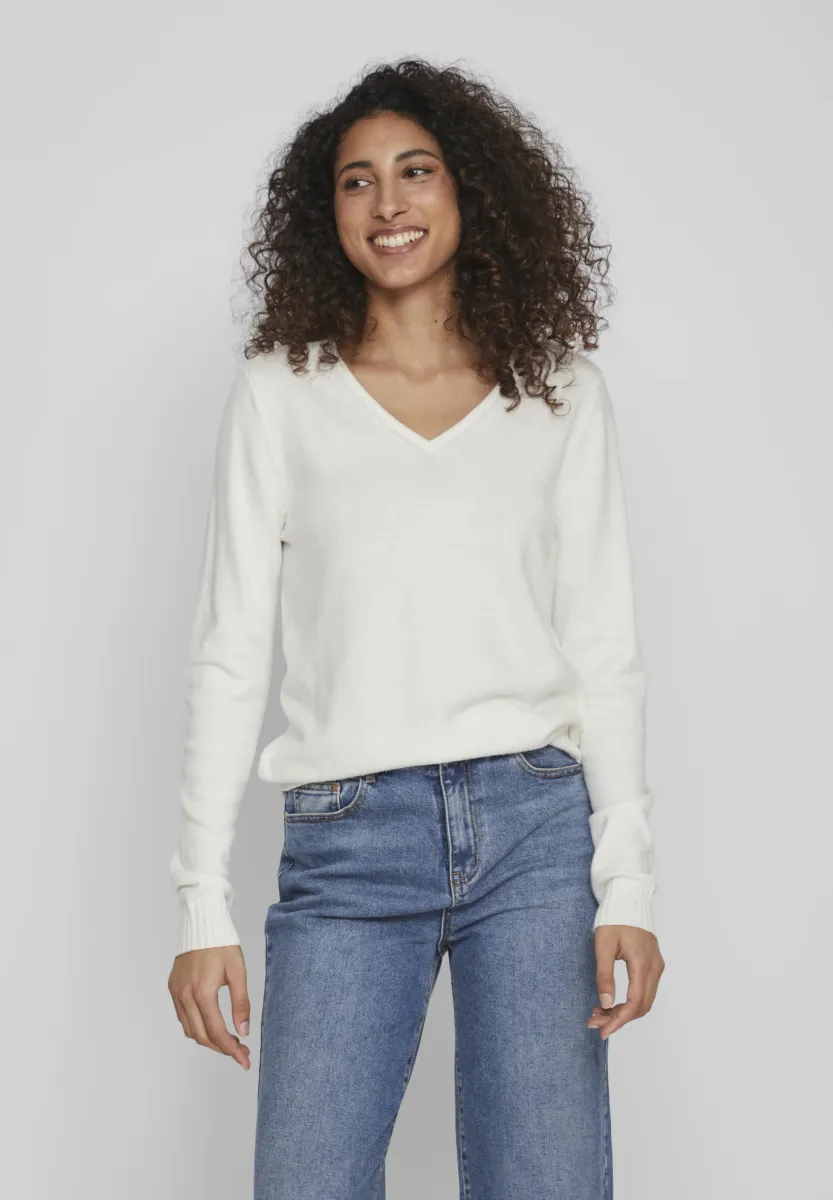 VIRIL L/S V-NECK TOP - Strickpullover - white