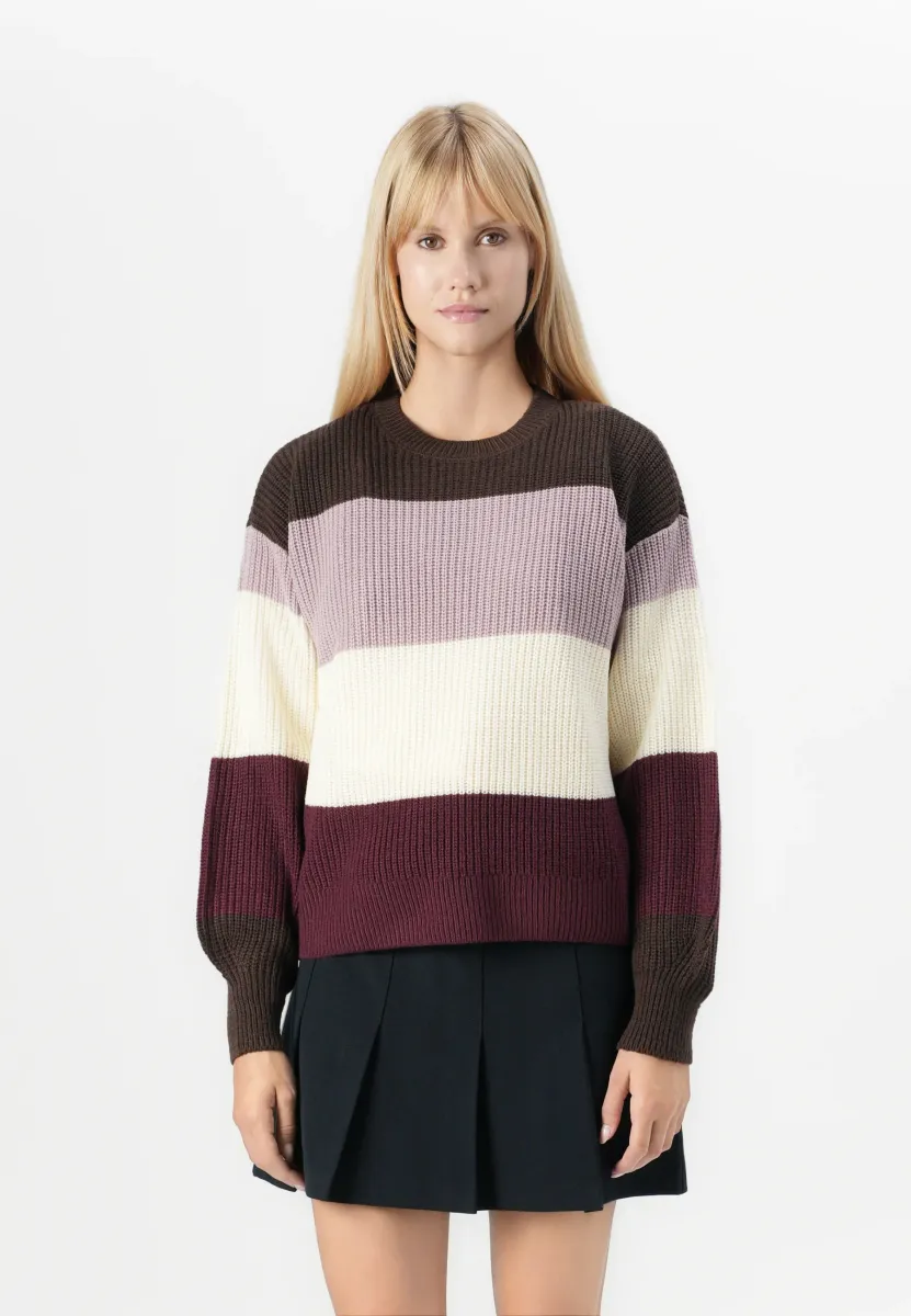VISEJA  O NECK  - Strickpullover - winetasting/natural