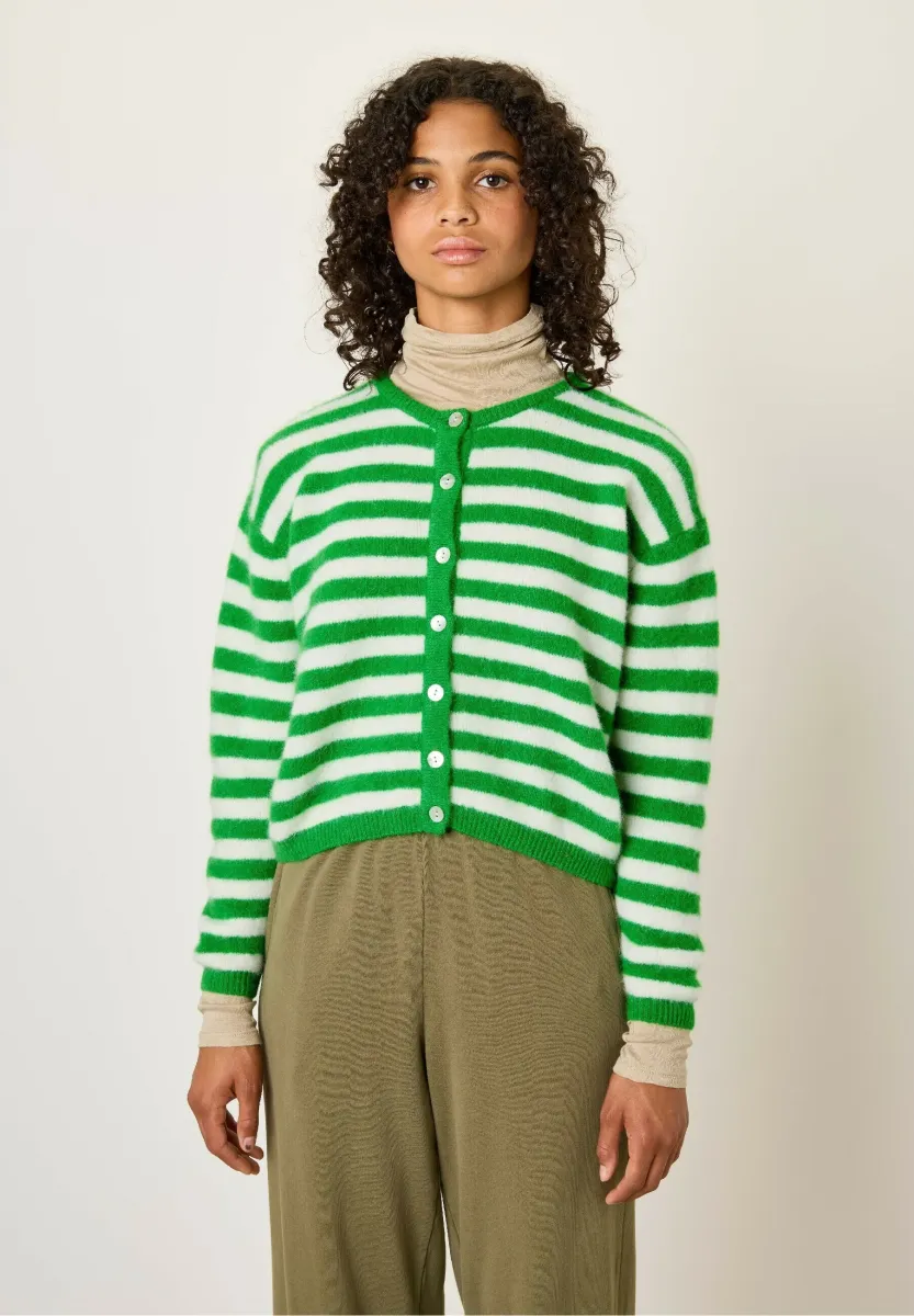 VITO - Strickjacke - trefle raye blanc