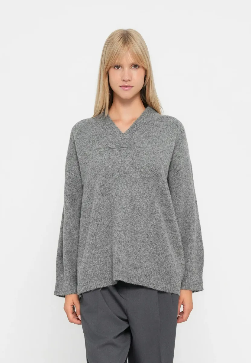 VMBANG V NECK LONG  - Strickpullover - medium grey melange