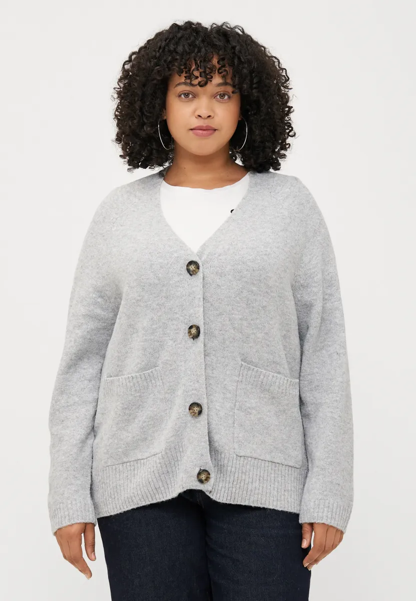 VMCBOOM V NECK BUTTON - Strickjacke - light grey melange