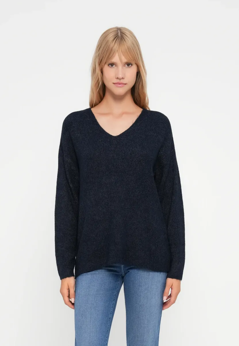 VMCREWLEFILE VNECK  - Strickpullover - navy blazer melange