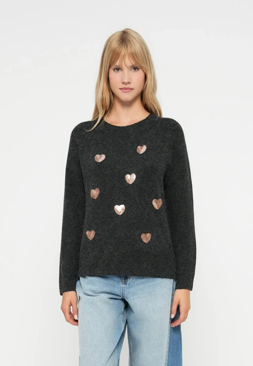 VMDOFFY O NECK SEQUINS PULLOVER  - Strickpullover - black