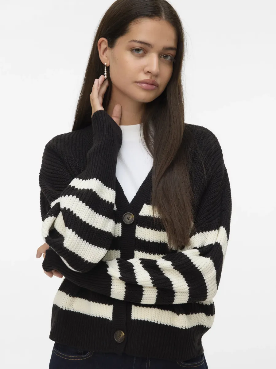 VMLEA V NECK CARDIGAN - Strickjacke - black/cloud dancer