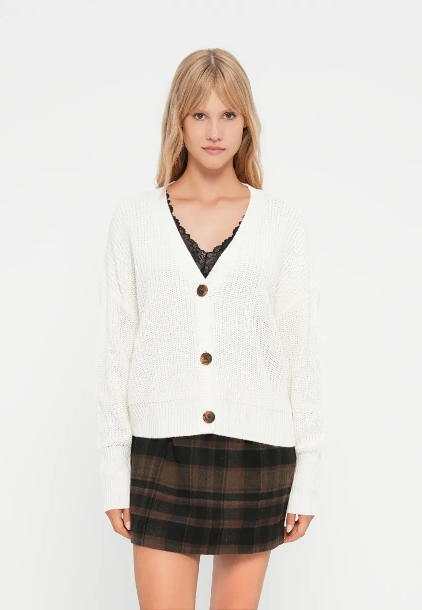 VMLEA V NECK CARDIGAN - Strickjacke - cloud dancer