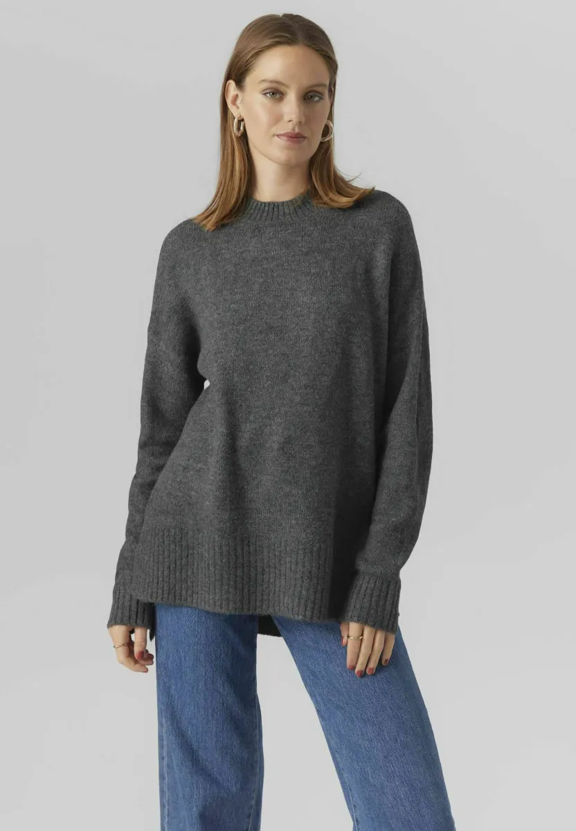 VMLEFILE BOXY NOOS - Strickpullover - Medium Grey Melange