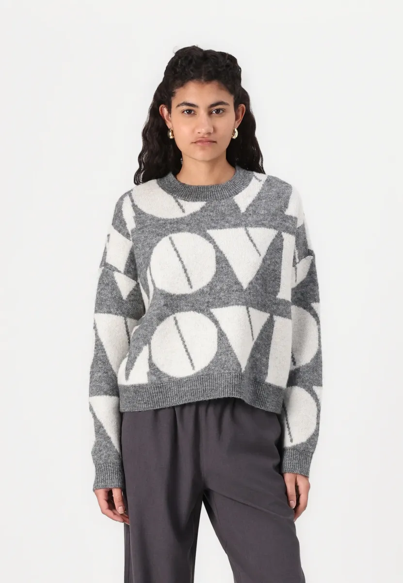 VMLOVE O NECK PULLOVER - Strickpullover - medium grey melange/birch solid