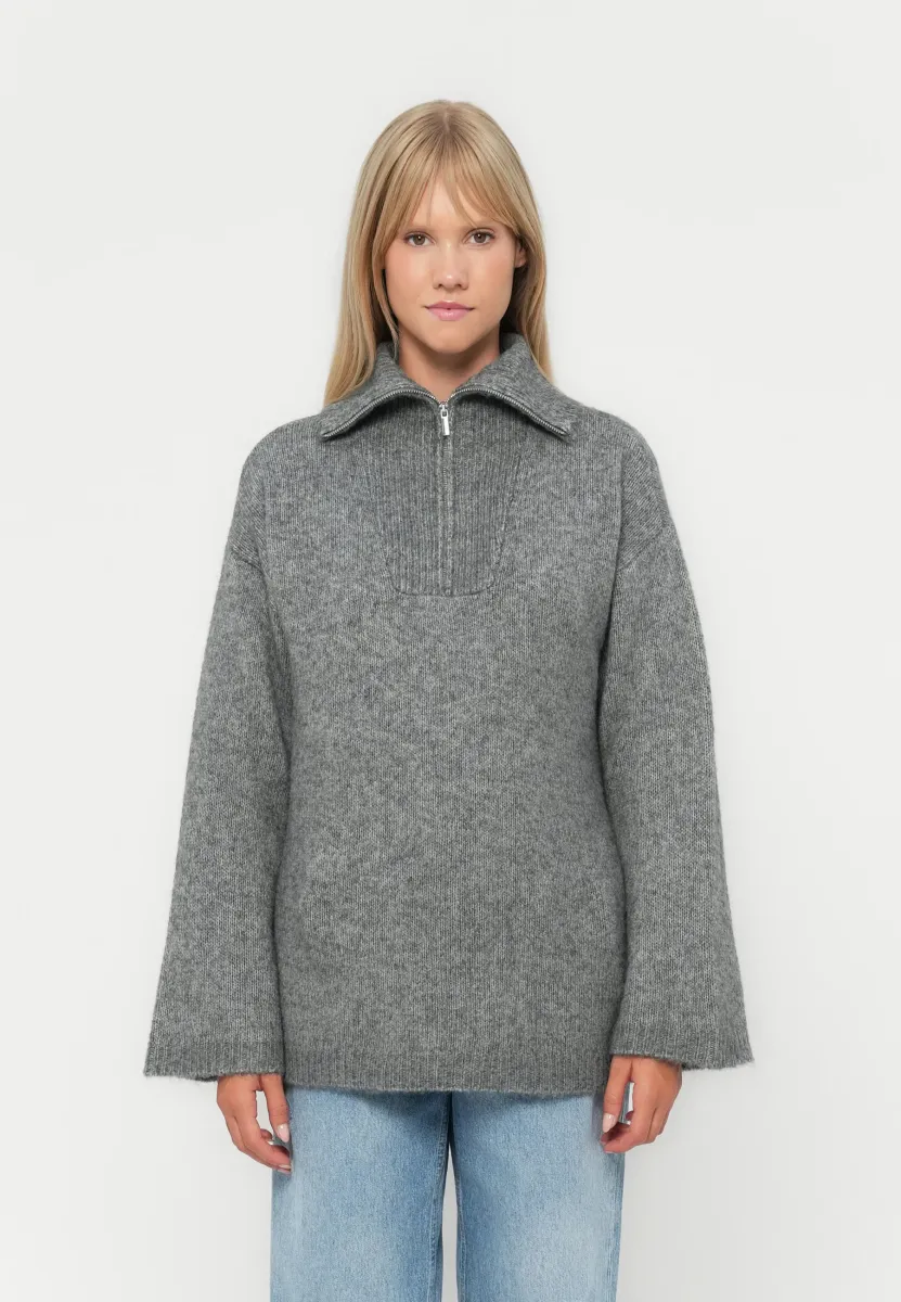 VMMIRLA HIGH NECK ZIPPER LONG - Strickpullover - medium grey