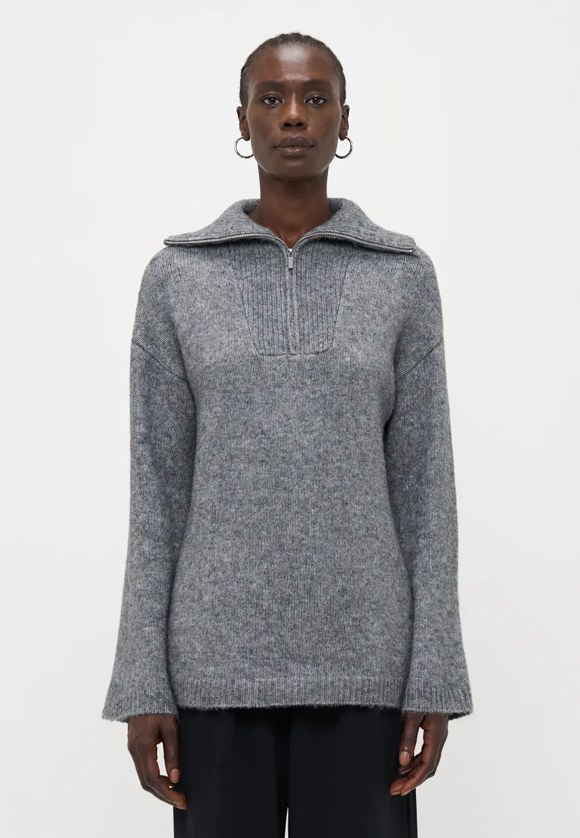 VMMIRLA HIGHNECK ZIPPER LONG  - Strickpullover - medium grey melange