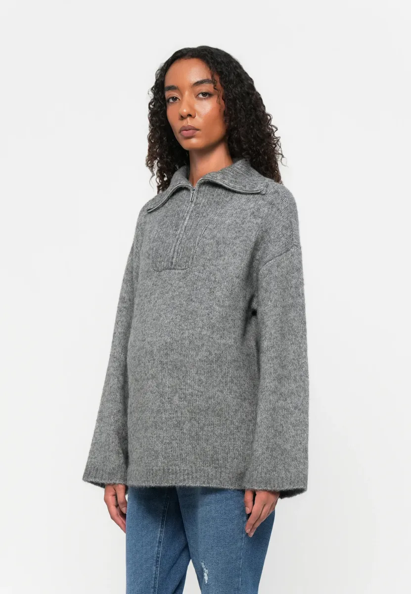 VMMMIRLA HIGH NECK ZIPPER PULLOVER - Strickpullover - medium grey melange
