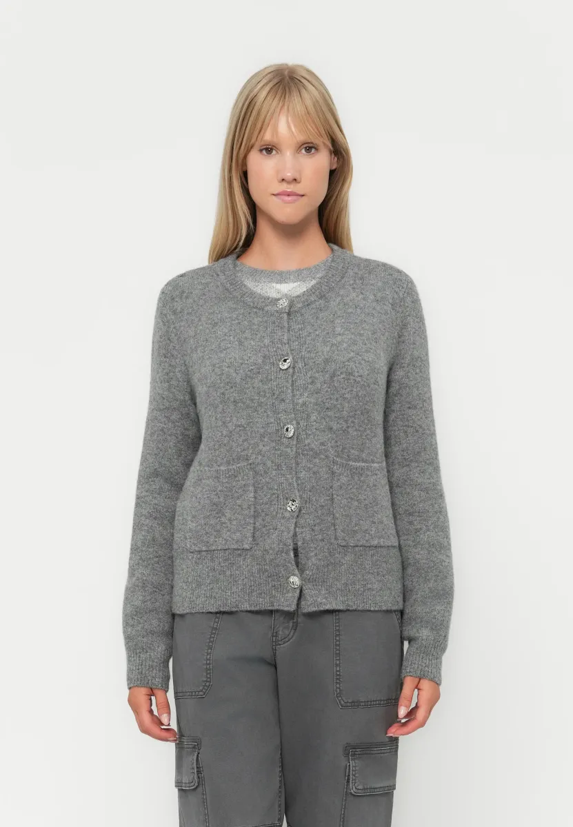 VMNOVI O NECK BUTTON CARDIGAN - Strickjacke - medium grey melange