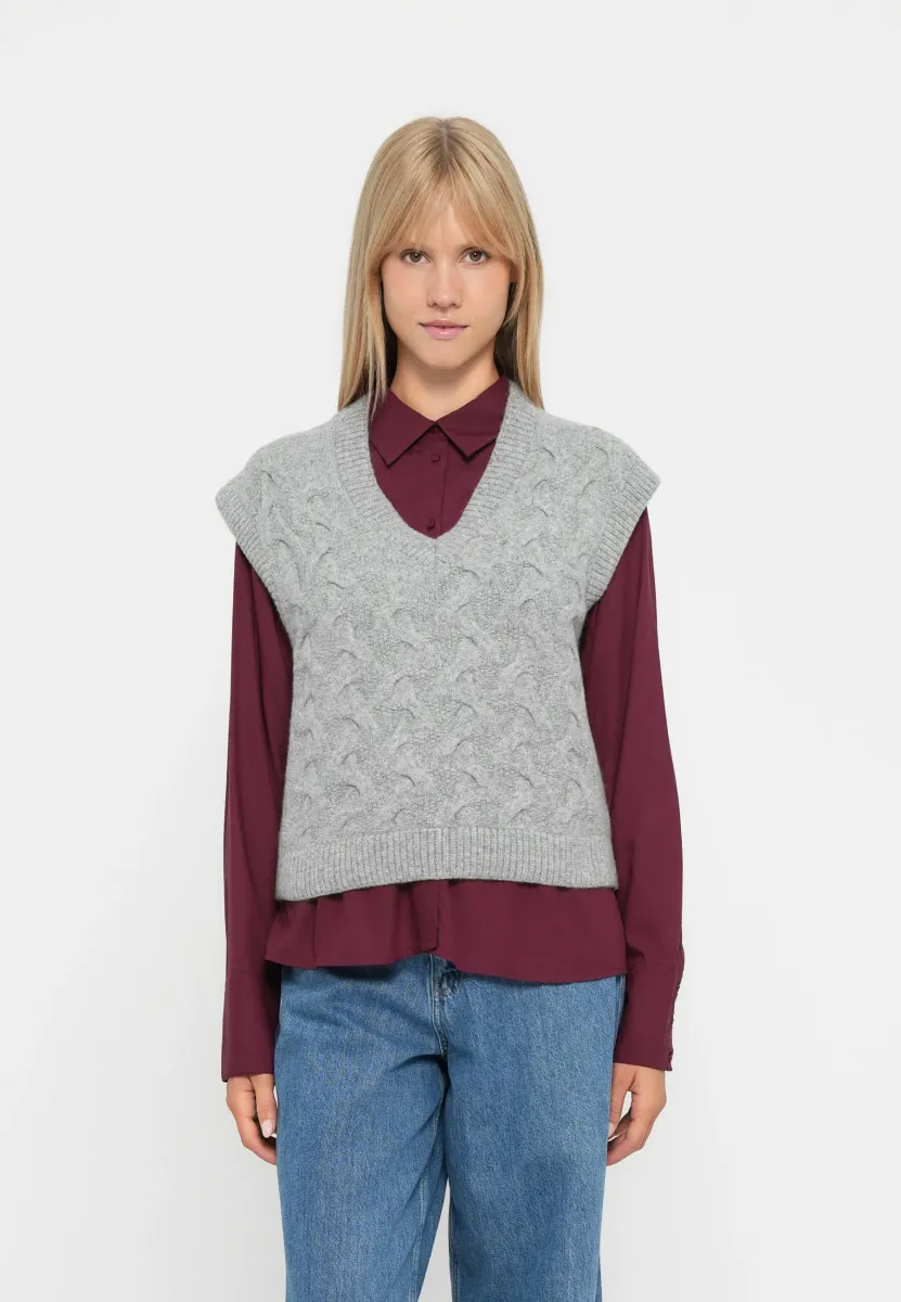VMPIPER V NECK BOO - Weste - medium grey melange