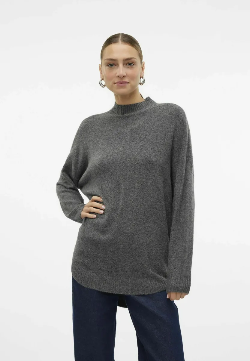 VMPLAZA LS HIGHNCK LONG  GA NOOS - Strickpullover - medium grey melange