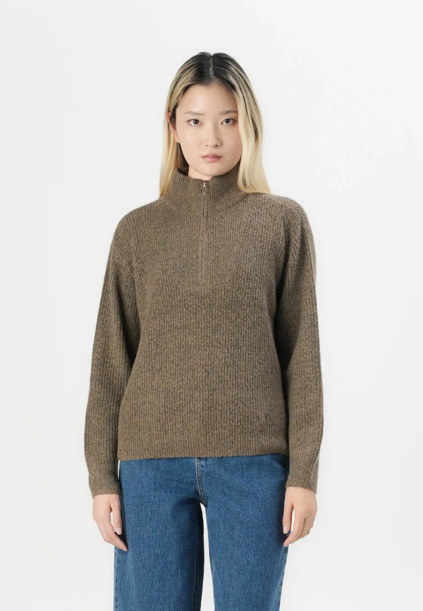 VMPLAZA ZIPPER BLOUS - Strickpullover - brown lentil