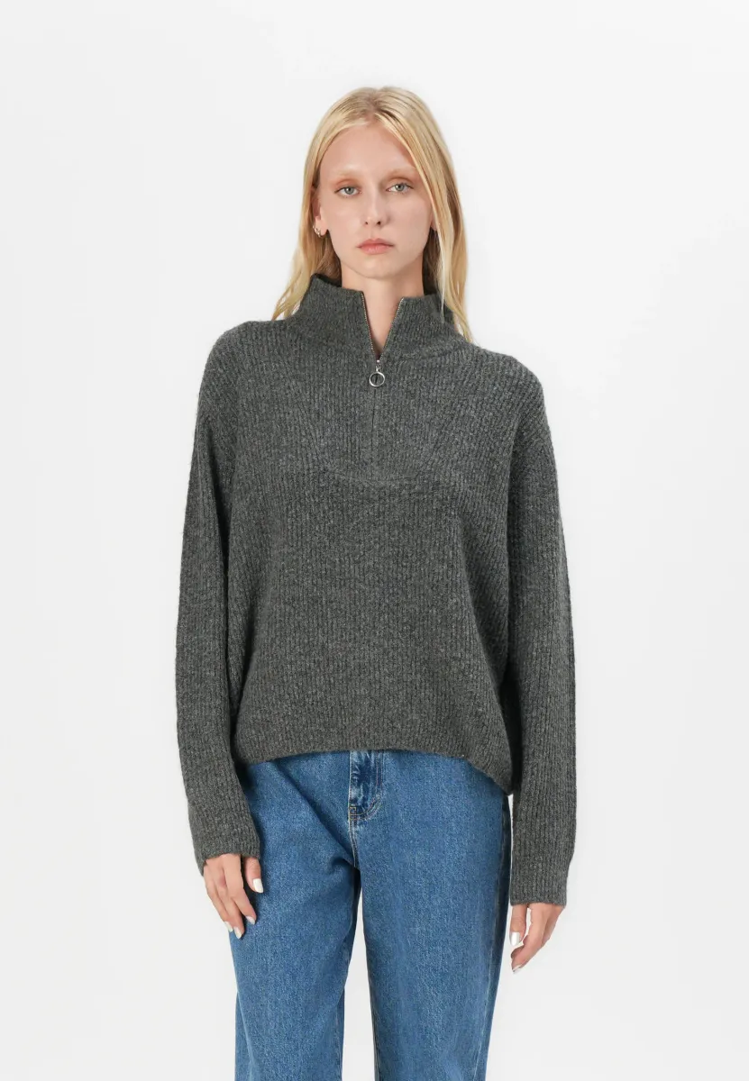 VMPLAZA ZIPPER BLOUS - Strickpullover - medium grey