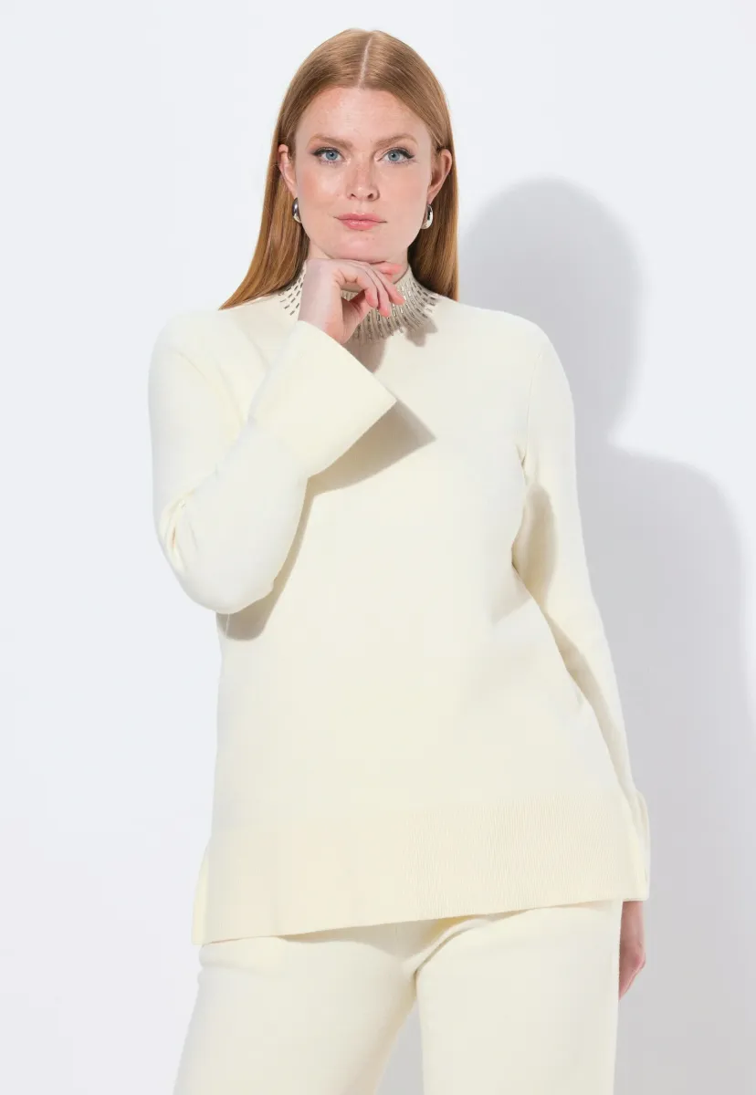 VOLANTÄRMEL, STEHKRAGEN, LANGARM - Strickpullover - vanilla
