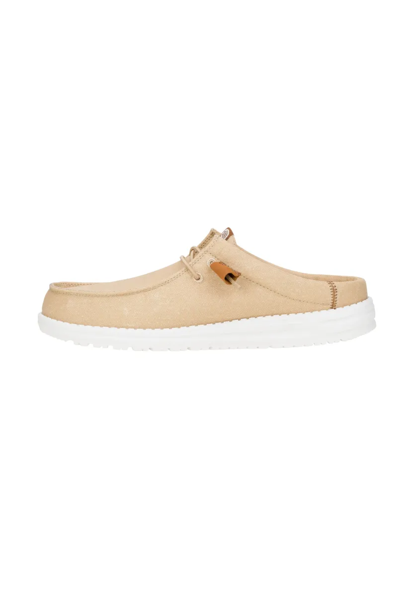 WALLY SLIP STRETCH CANVAS - SLIP-ONS - Pantolette flach - tan white