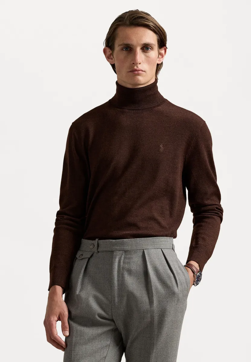 WASHABLE WOOL ROLL NECK JUMPER - Strickpullover - burnt brown melange